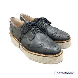Shellys Black Leather Oxford Platform Sneakers Size 7.5